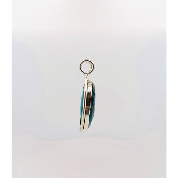 Estate 925 Sterling Silver Blue Faceted Oval Pendant Necklace 19.2g Large - Picture 2 of 9